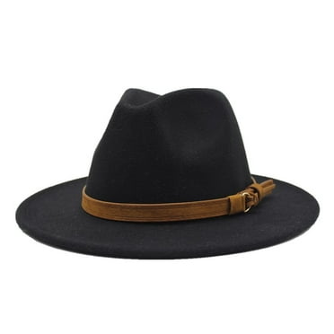 JESPER Womens Classic Belt Buckle Bowler Hat Crushable Wool Short Brim Trilby Panama Hat 